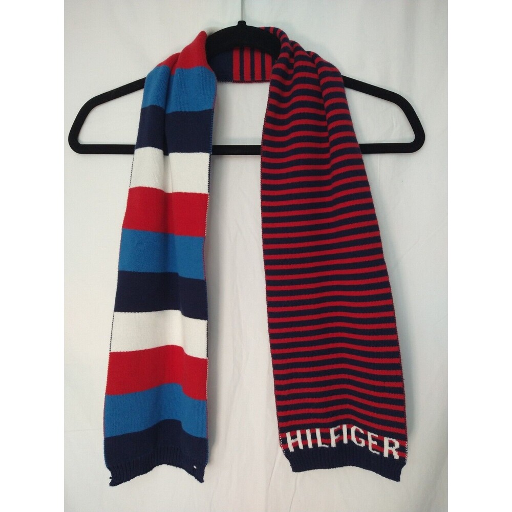 Tommy Hilfiger Red White Blue 100% Cotton Scarf Preppy Academia Spell Out Logo